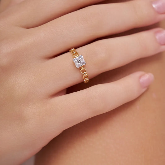 Four-Diamond Cushion Cluster Box Chain Ring
