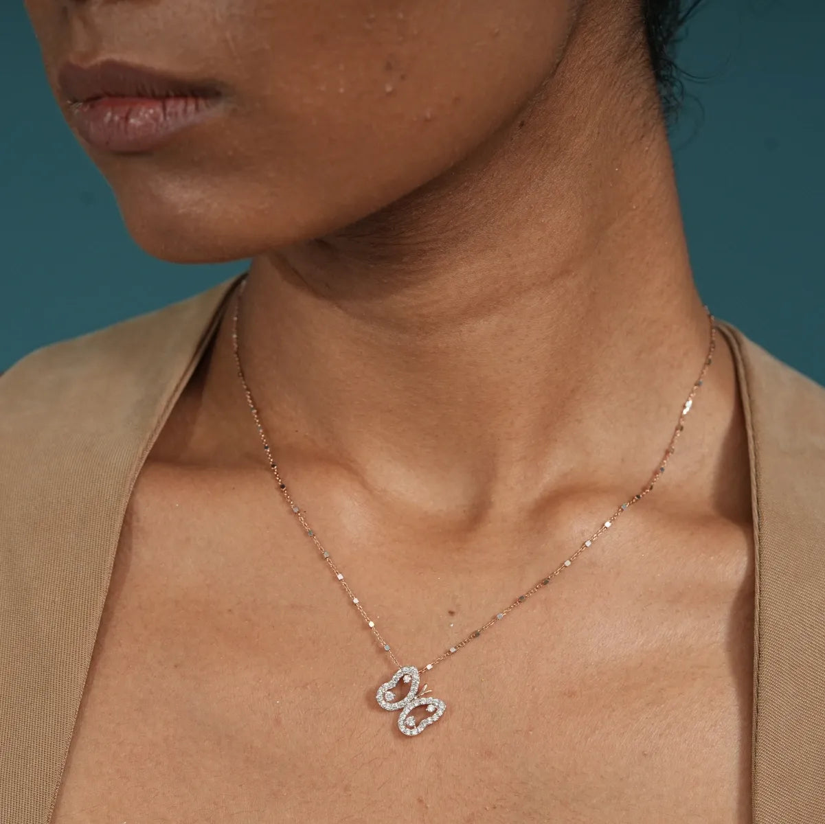 Butterfly Shaped Round Cut Lab Grown Diamond Necklace