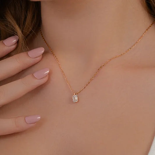 Timeless Emerald Cut Solitaire Diamond Necklace