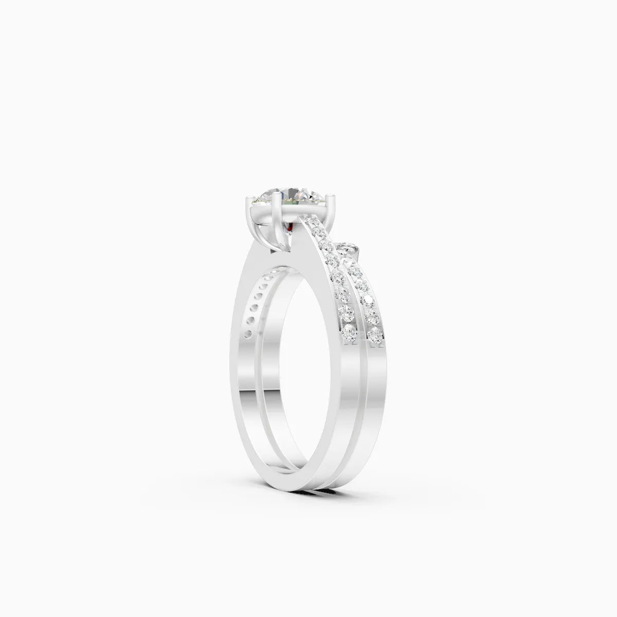 Curved Round Cut Diamond Ring With Double Band