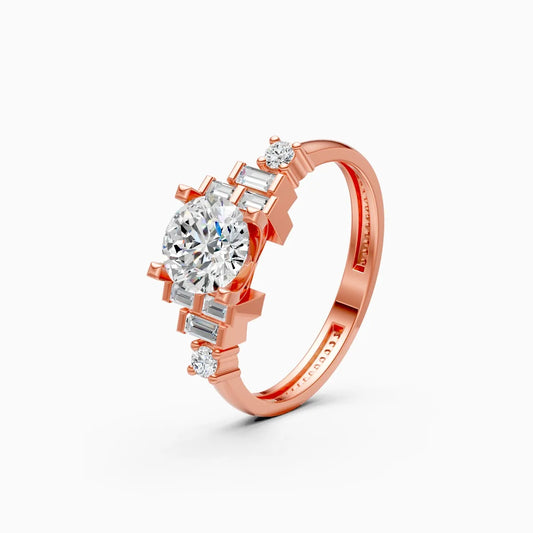 Baguette Bloom Round Solitaire Lab Diamond Ring