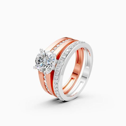 Dual-Tone Round Solitaire Adjustable Ring Set