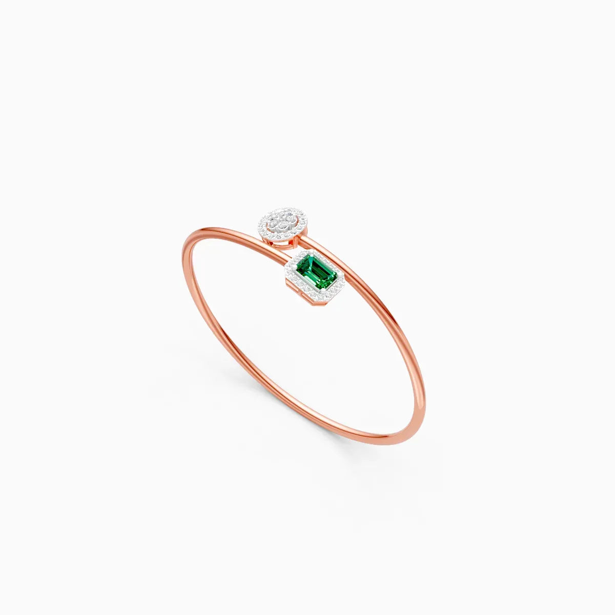 Elegant Emerald-Style Stone With Round Diamond Bracelet