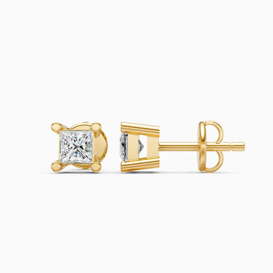 Princess-Cut Solitaire Diamond Stud Earrings with Bead-Tip Prongs