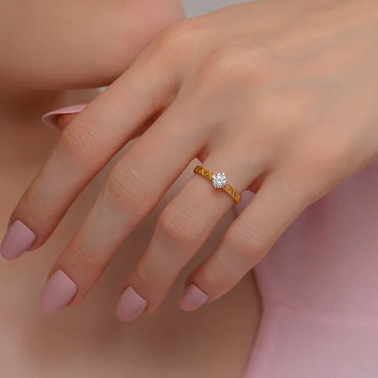 Geometric Band Solitaire Lab Grown Diamond Ring