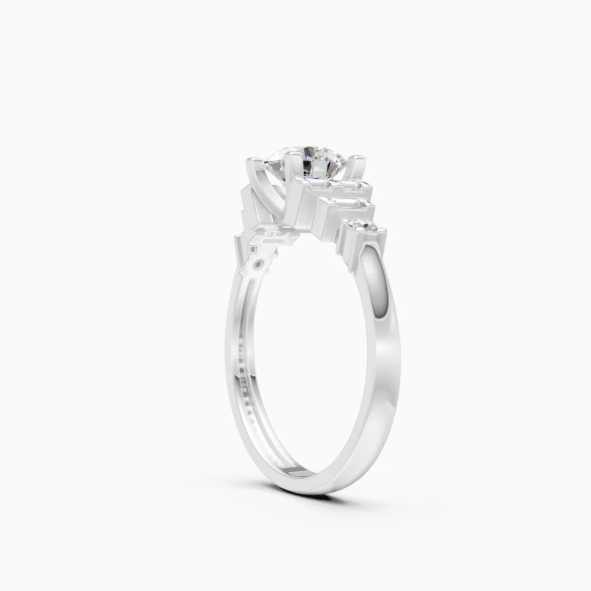 Baguette Bloom Round Solitaire Lab Diamond Ring