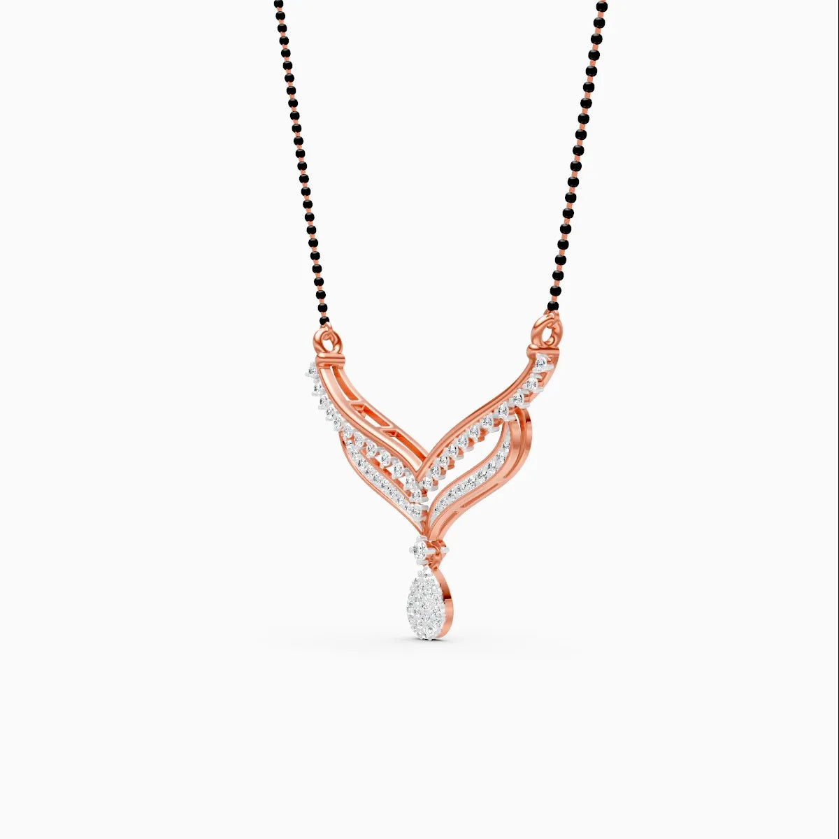 Double Chevron Diamond Mangalsutra with Pear Cluster Drop