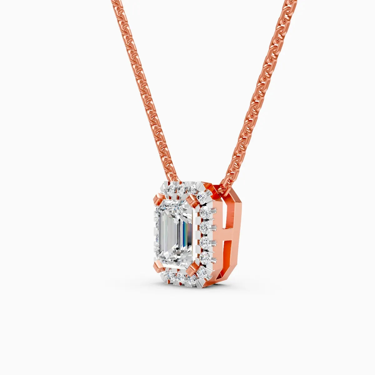 Emerald Halo Lab-Grown Diamond Pendant Necklace