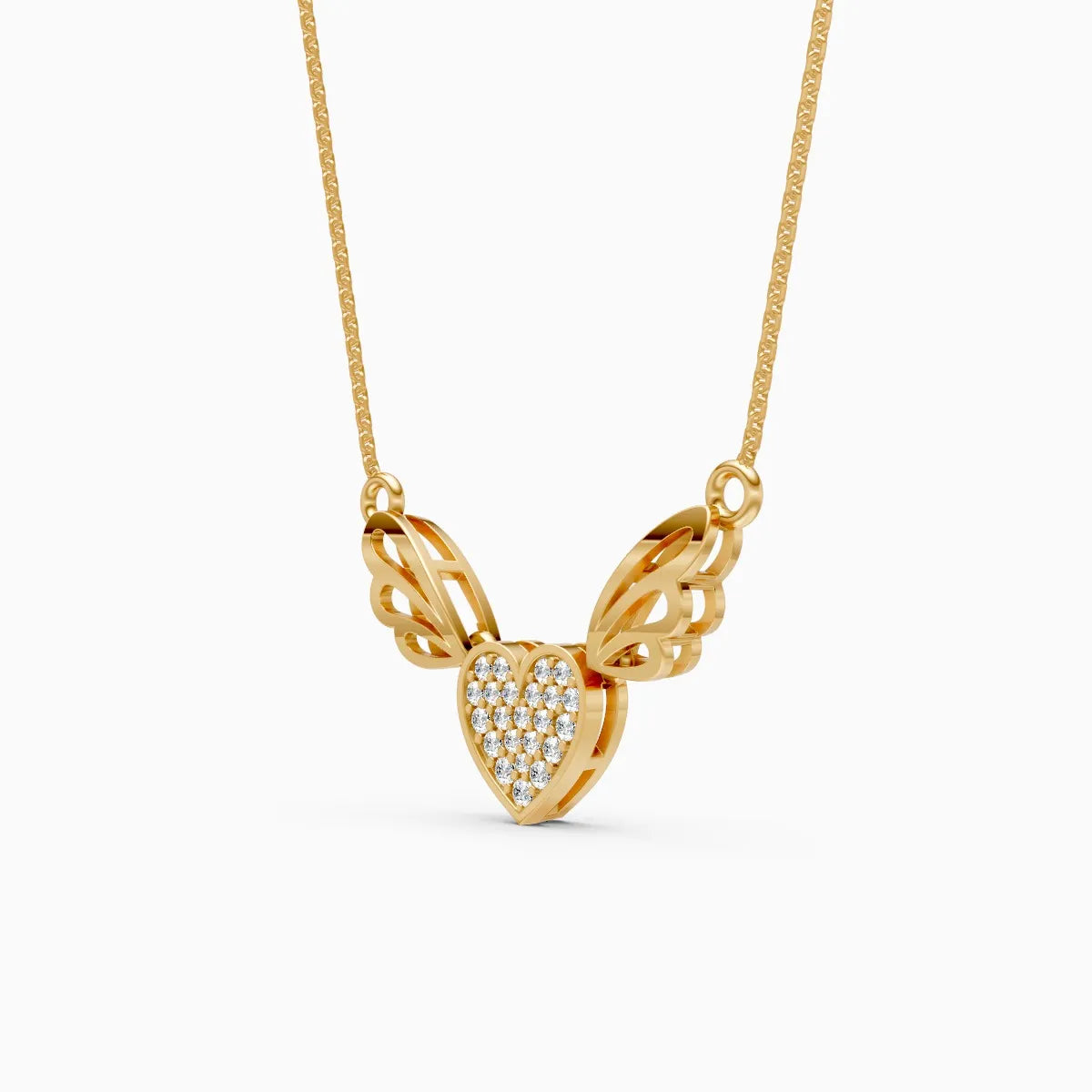 Wings With Heart Diamond Pendant Necklace