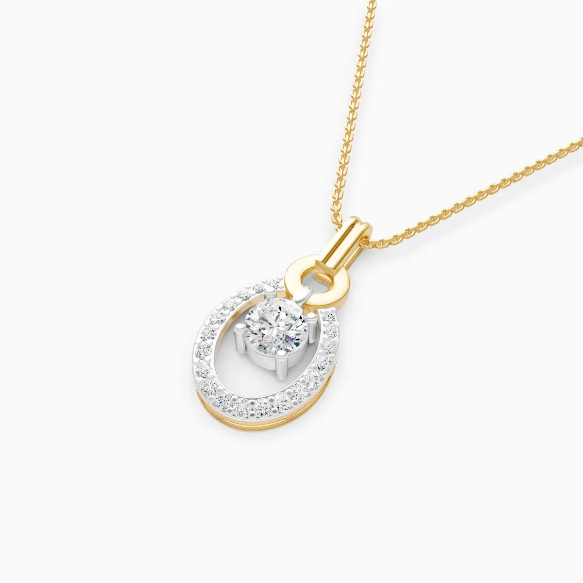 14K Gold Oval Shape Round Halo Lab Diamond Pendant