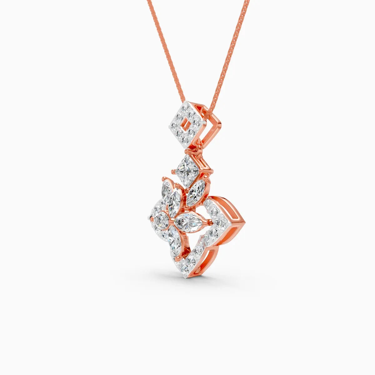 Trendy Marquise Petal And Rounded Bloom Diamond Pendant