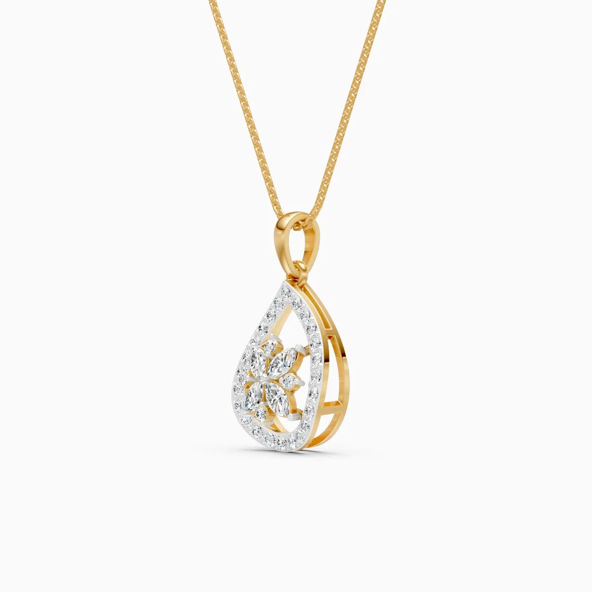 TearDrop Bloom Diamond Pendant with Marquise Petals