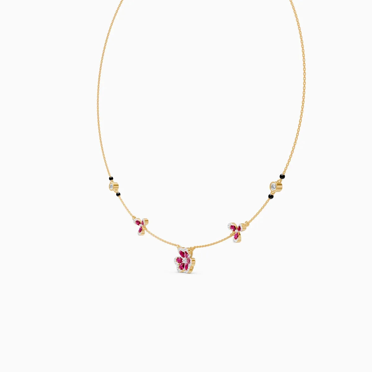 Pink Emerald & Lab Diamond Gold Necklace