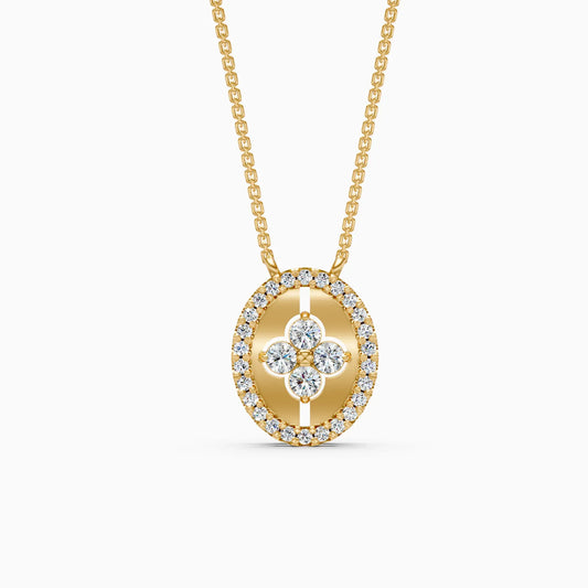 Oval Flower style Halo Unique Necklace