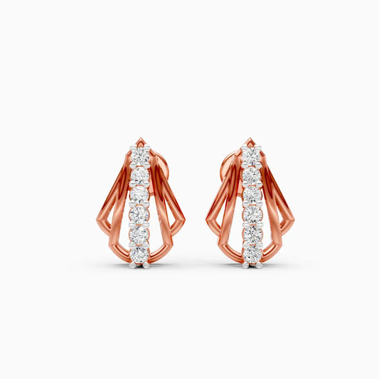 Art Deco Fan Shell Seven Diamond Bar Stud Earrings