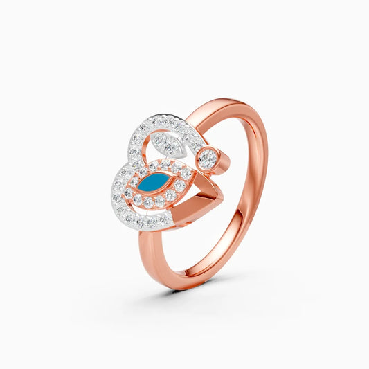 Heart Shaped Blue Enamel Evil Eye Accent Engagement Ring
