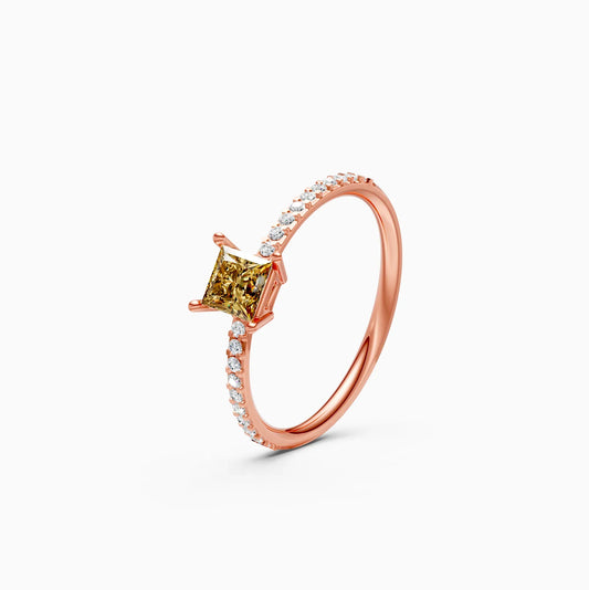 Trendy Yellow Topaz Pricess Diamond Dainty Ring