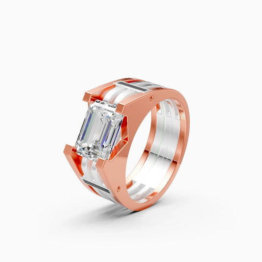 Modern Two-Tone Band with Emerald Cut Diamond Centerpiece