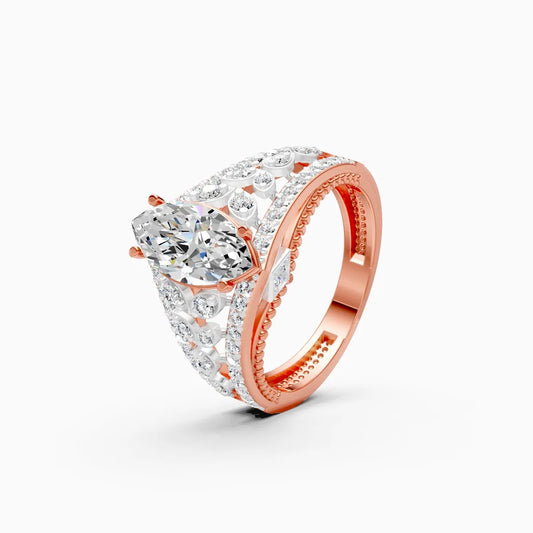 Bold Marquise and Round Diamond Halo Ring