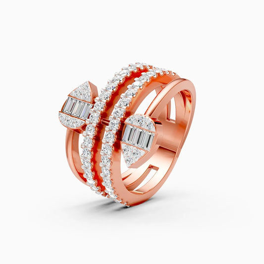 Triple Band Pear Shield And Baguette Embrace Spiral Ring