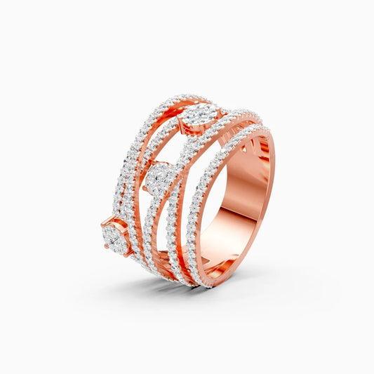 Bold Clustered Multi-Layer Halo Diamond Ring