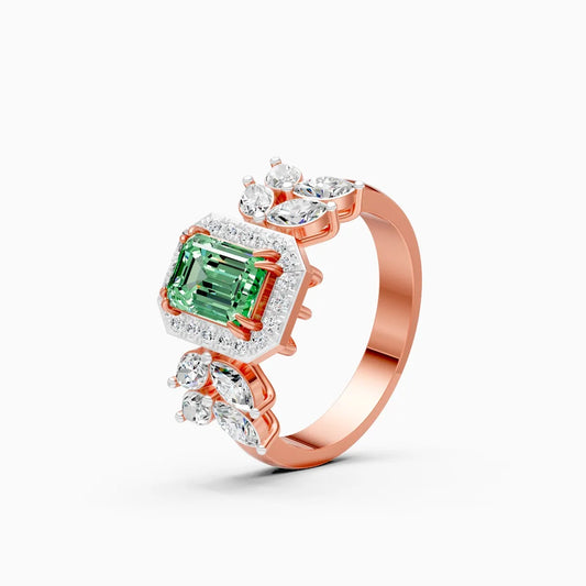 Green Emerald Side Marquise Lab Grown Diamond Ring