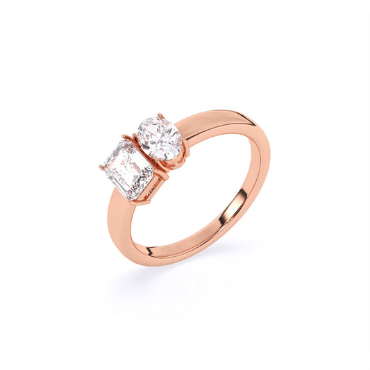 Emerald & Oval Solitaire Toi Et Moi Ring