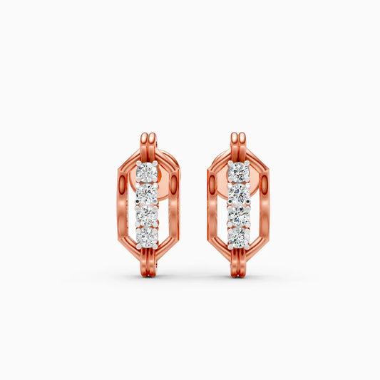 Hexagonal Link Frame Four Diamond Stud Earrings