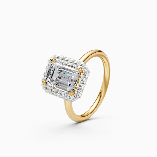 Emerald Halo Solitaire Diamond Ring
