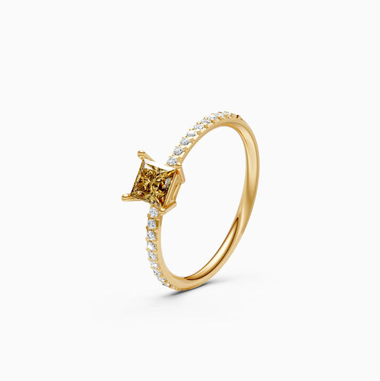 Trendy Yellow Topaz Pricess Diamond Dainty Ring