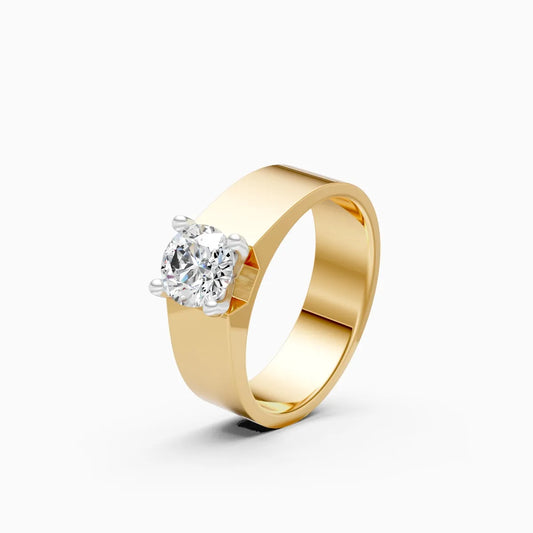 Bold Solitaire Center Stone Men’s Broad Band Ring