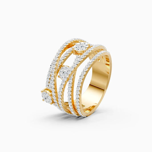 Bold Clustered Multi-Layer Halo Diamond Ring