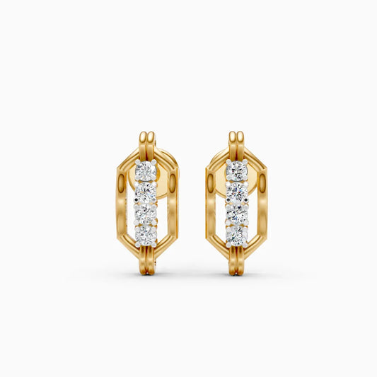 Hexagonal Link Frame Four Diamond Stud Earrings