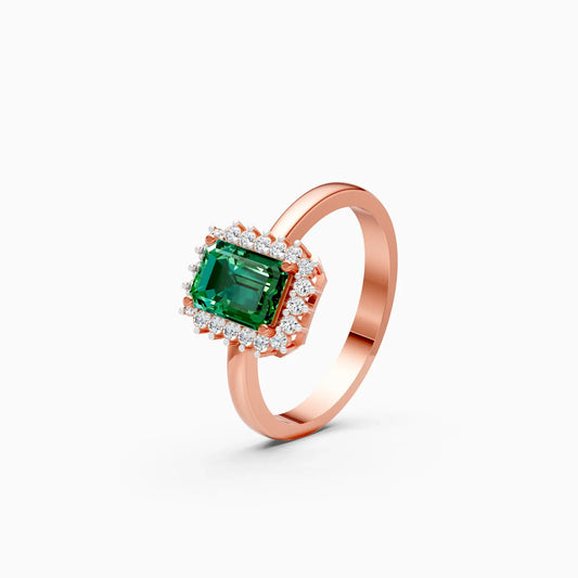 Unique Green Emerald Cut Halo Engagement Ring