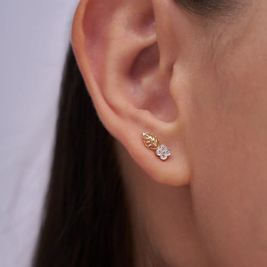Flower Cluster Filigree Leaf Stud Earrings