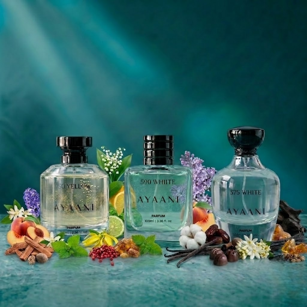 AYAANI Signature Trio – Pack of 3 750 Yellow, 375 White & 590 White Luxury Parfum Gift Set for Men & Women | 3 x 100ml