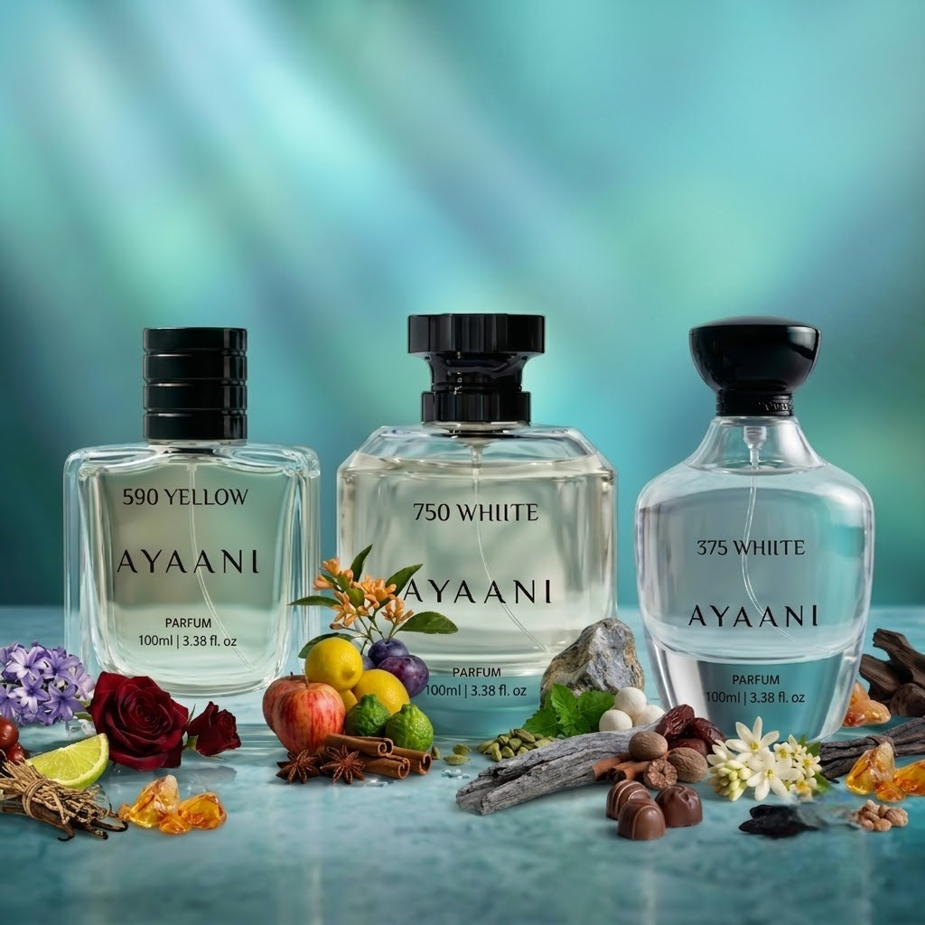 AYAANI Signature Trio – Pack of 3 750 White, 375 White & 590 Yellow Luxury Parfum Gift Set for Men & Women | 3 x 100ml