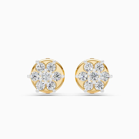 Domed Round Disc Seven-Stone Floral Cluster Stud Earrings