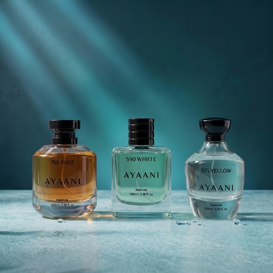 AYAANI Signature Trio – Pack of 3 375 Yellow, 590 White & 750 Rosé Luxury Parfum Gift Set for Men & Women | 3 x 100ml