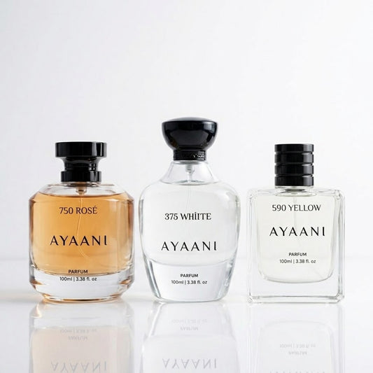 AYAANI Signature Trio – Pack of 3 750 Rosé, 375 White & 590 Yellow Luxury Parfum Gift Set for Men & Women | 3 x 100ml