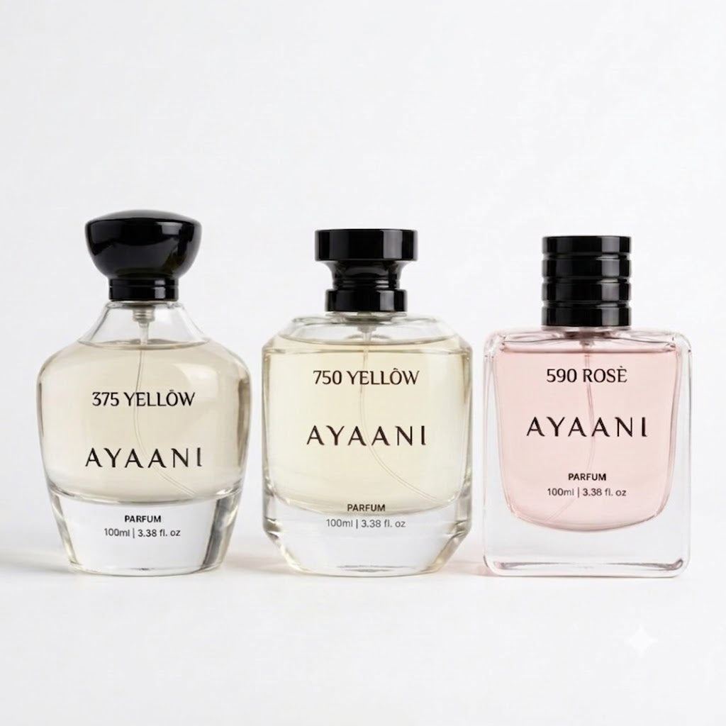AYAANI Signature Trio – Pack of 3 375 Yellow, 750 Yellow & 590 Rosé Luxury Parfum Gift Set for Men & Women | 3 x 100ml
