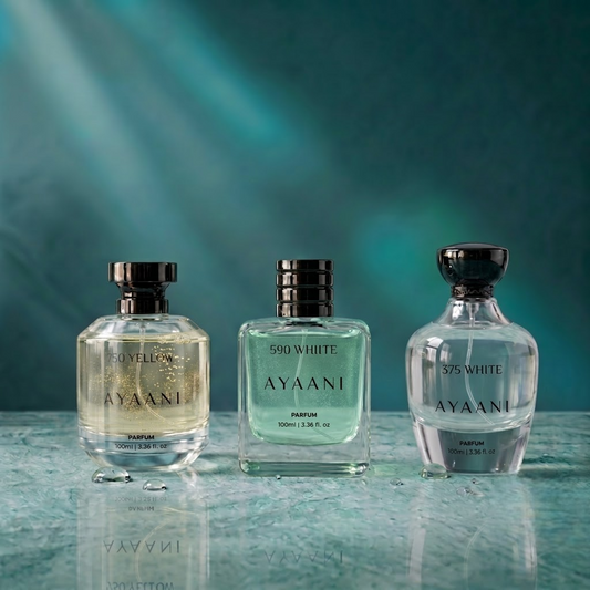 AYAANI Signature Trio – Pack of 3 750 Yellow, 375 White & 590 White Luxury Parfum Gift Set for Men & Women | 3 x 100ml
