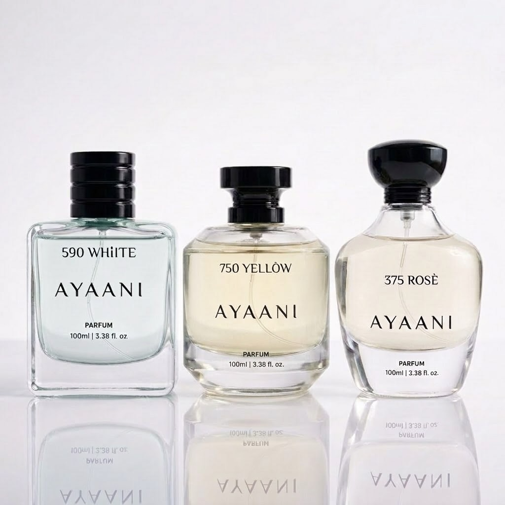 AYAANI Signature Trio – Set E | Pack of 3 590 White, 750 Yellow & 375 Rosé Luxury Parfum Gift Set for Men & Women | 3 x 100ml