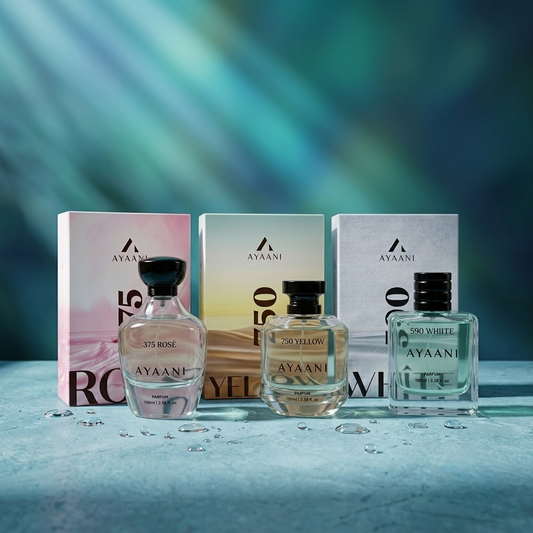 AYAANI Signature Trio – Set E | Pack of 3 590 White, 750 Yellow & 375 Rosé Luxury Parfum Gift Set for Men & Women | 3 x 100ml
