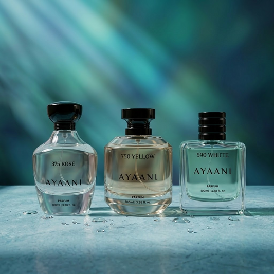 AYAANI Signature Trio – Set E | Pack of 3 590 White, 750 Yellow & 375 Rosé Luxury Parfum Gift Set for Men & Women | 3 x 100ml