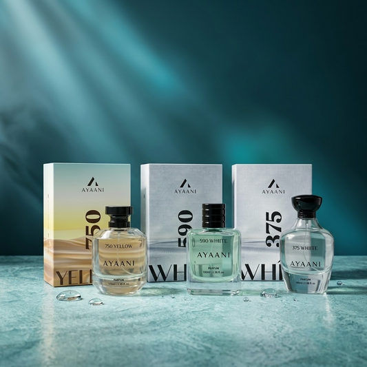 AYAANI Signature Trio – Pack of 3 750 Yellow, 375 White & 590 White Luxury Parfum Gift Set for Men & Women | 3 x 100ml