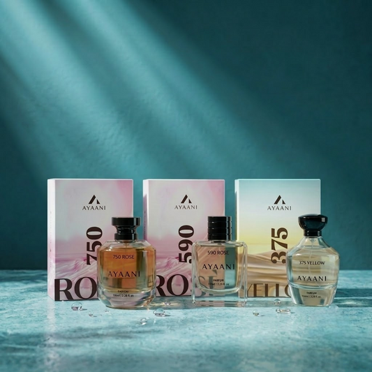 AYAANI Signature Trio – Pack of 3 750 Rosé, 590 Rosé & 375 Yellow Luxury Parfum Gift Set for Men & Women | 3 x 100ml