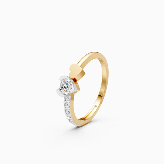 Solitaire Diamond Ring with Heart Charm and Band