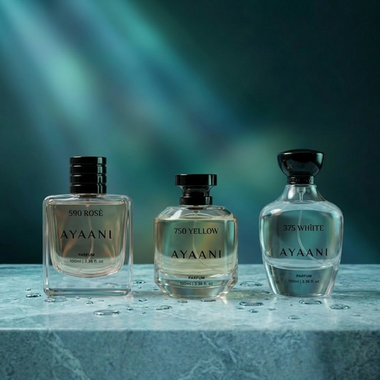 AYAANI Signature Trio – Pack of 3 750 Yellow, 375 White & 590 Rosé Luxury Parfum Gift Set for Men & Women | 3 x 100ml