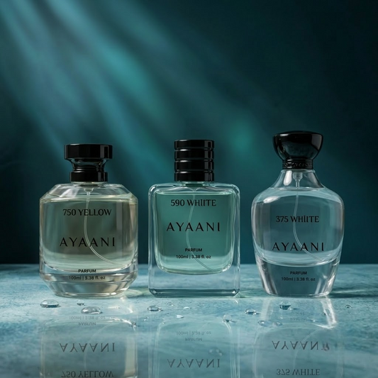 AYAANI Signature Trio – Pack of 3 375 White, 750 Yellow & 590 White Luxury Parfum Gift Set for Men & Women | 3 x 100ml